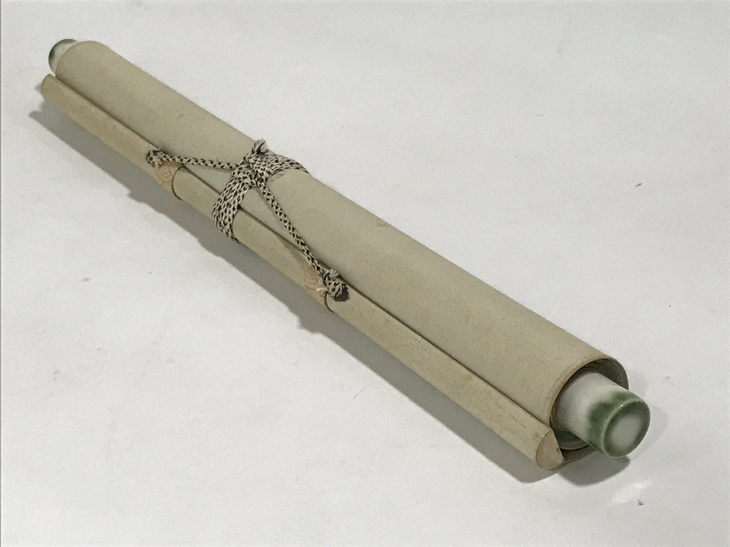 Japanese Hanging Scroll Kakejiku Vtg Trees Rock Boat Landscape Color Green KJ108