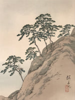 Japanese Hanging Scroll Kakejiku Vtg Trees Rock Boat Landscape Color Green KJ108