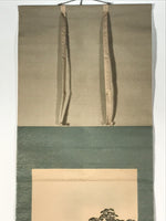 Japanese Hanging Scroll Kakejiku Vtg Trees Rock Boat Landscape Color Green KJ108