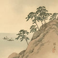 Japanese Hanging Scroll Kakejiku Vtg Trees Rock Boat Landscape Color Green KJ108