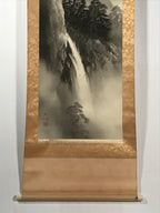 Japanese Hanging Scroll Kakejiku Vtg Waterfall Mountain Tree Sansui Black KJ114