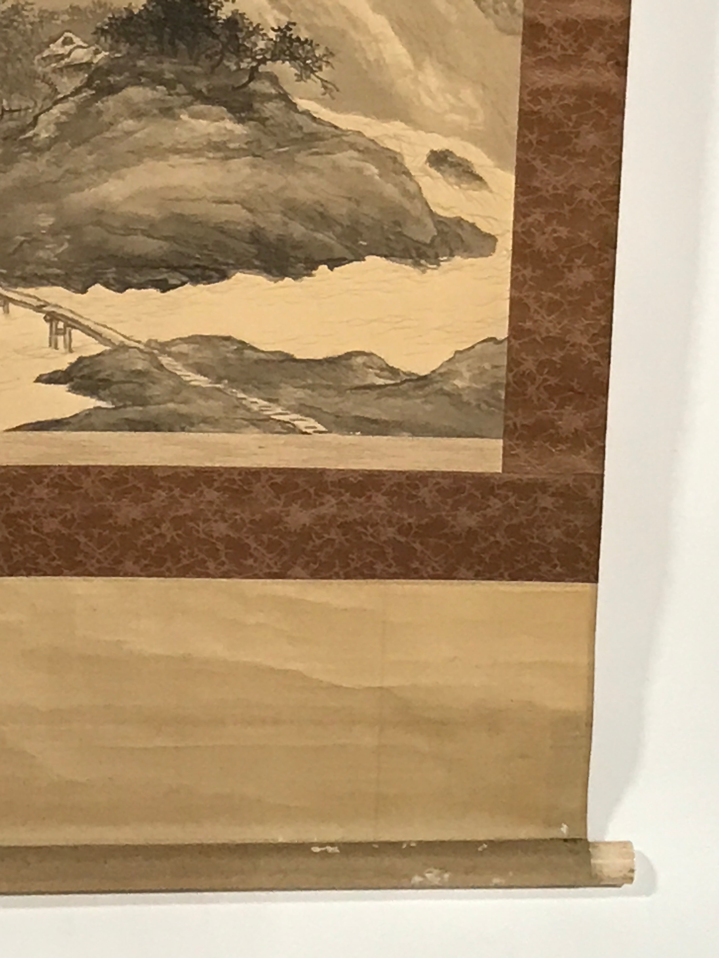 Japanese Hanging Scroll Kakejiku Vtg Waterfall Mountain Tree Sansui Black KJ118