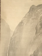 Japanese Hanging Scroll Kakejiku Vtg Waterfall Mountain Tree Sansui Black KJ118
