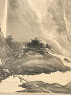 Japanese Hanging Scroll Kakejiku Vtg Waterfall Mountain Tree Sansui Black KJ118