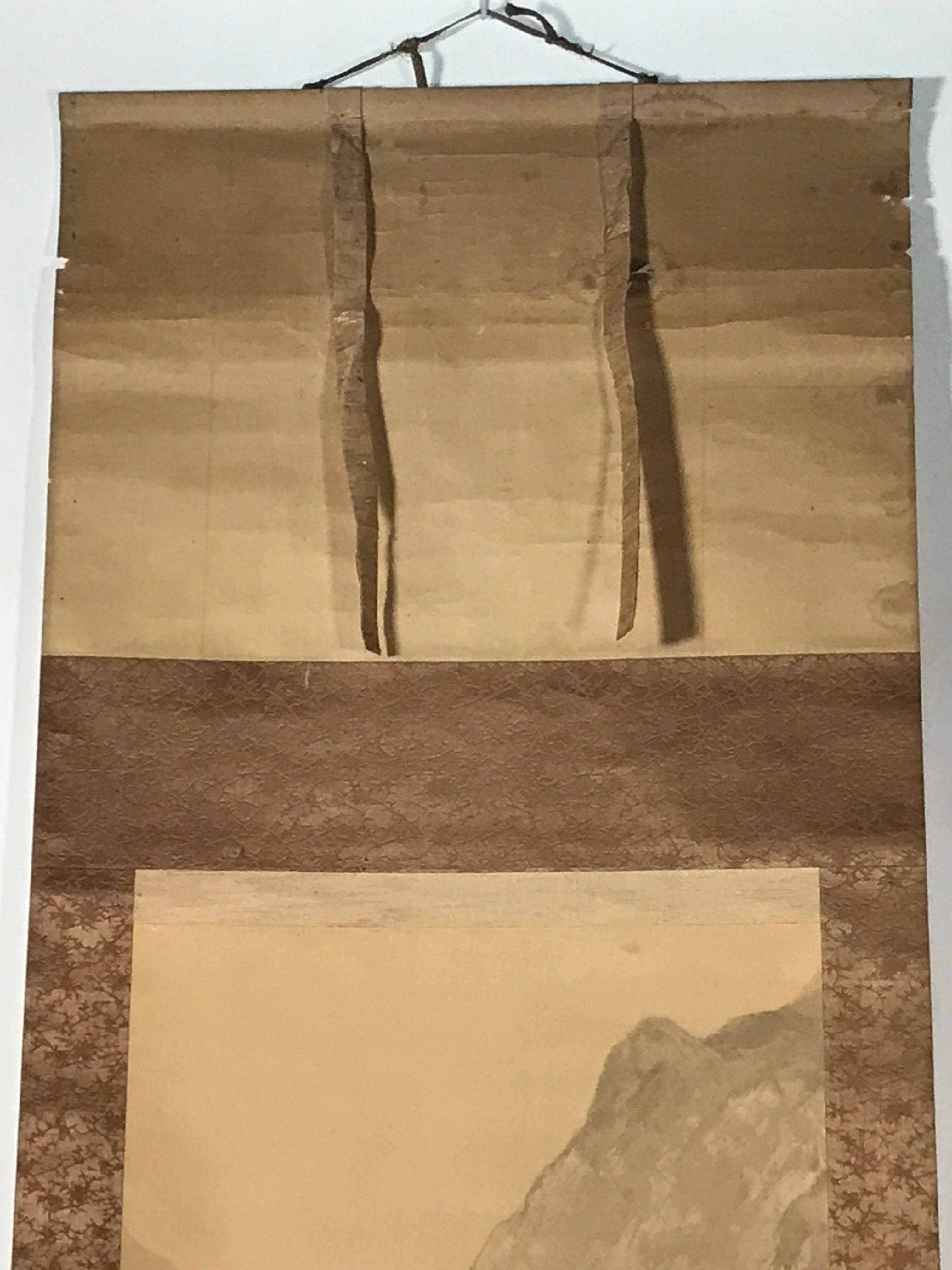 Japanese Hanging Scroll Kakejiku Vtg Waterfall Mountain Tree Sansui Black KJ118