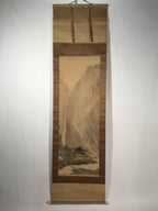 Japanese Hanging Scroll Kakejiku Vtg Waterfall Mountain Tree Sansui Black KJ118