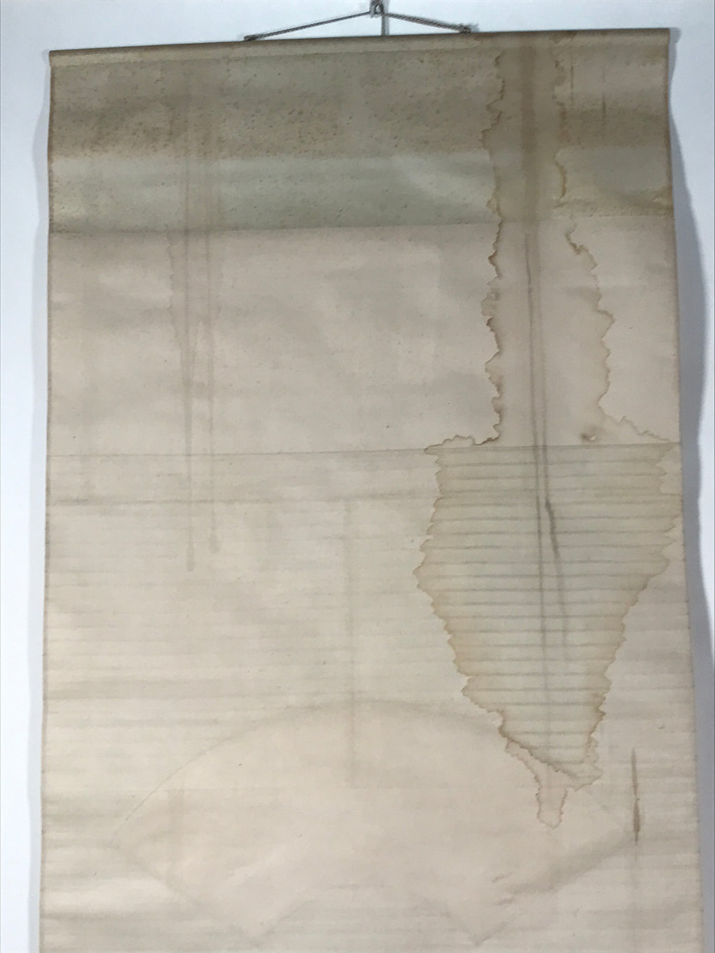Japanese Hanging Scroll Kakejiku Vtg Waves Rising Sun Fan Shape Color KJ124