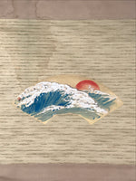 Japanese Hanging Scroll Kakejiku Vtg Waves Rising Sun Fan Shape Color KJ124