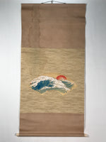 Japanese Hanging Scroll Kakejiku Vtg Waves Rising Sun Fan Shape Color KJ124