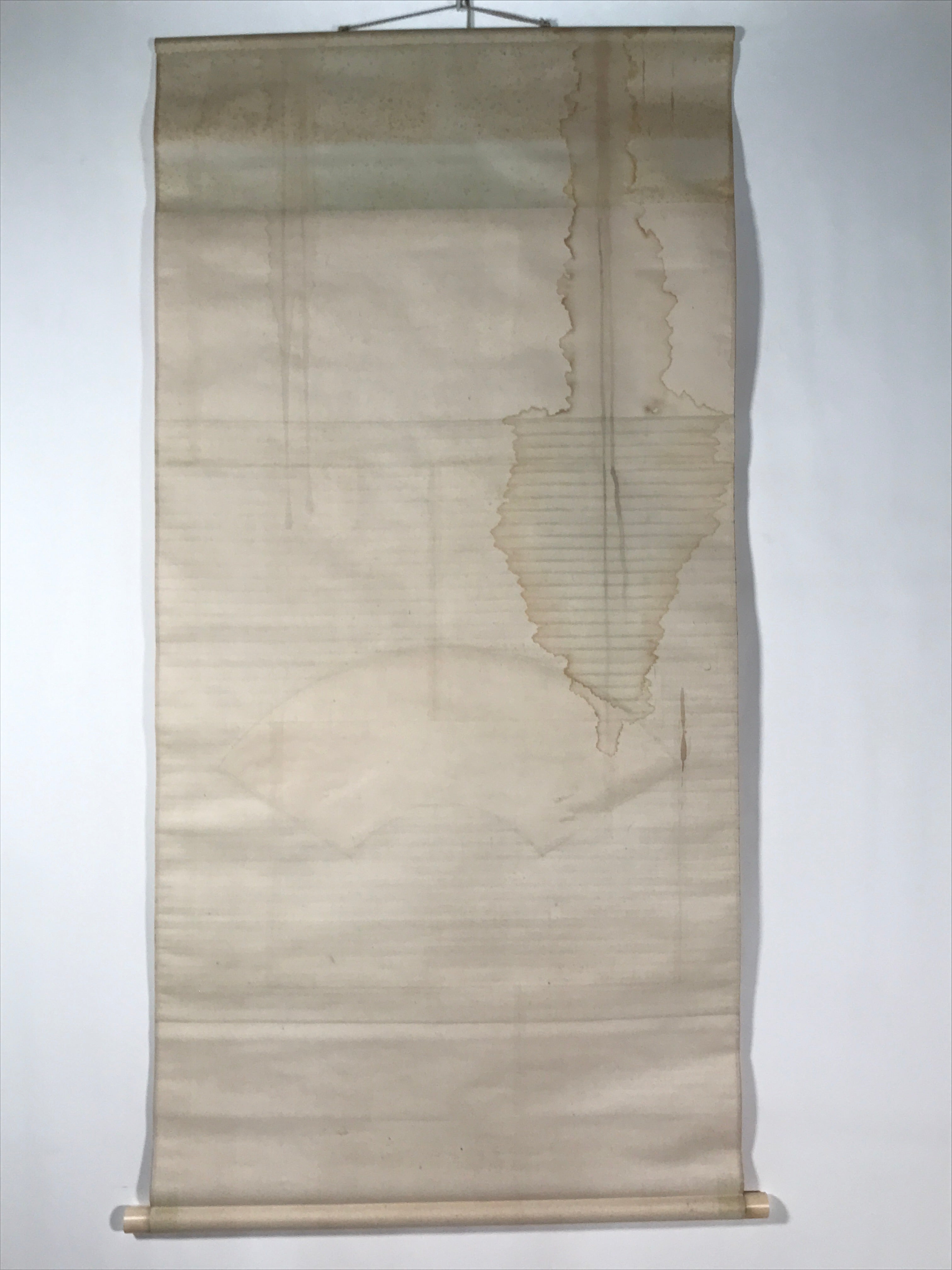 Japanese Hanging Scroll Kakejiku Vtg Waves Rising Sun Fan Shape Color KJ124