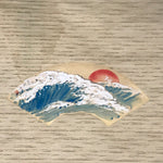 Japanese Hanging Scroll Kakejiku Vtg Waves Rising Sun Fan Shape Color KJ124