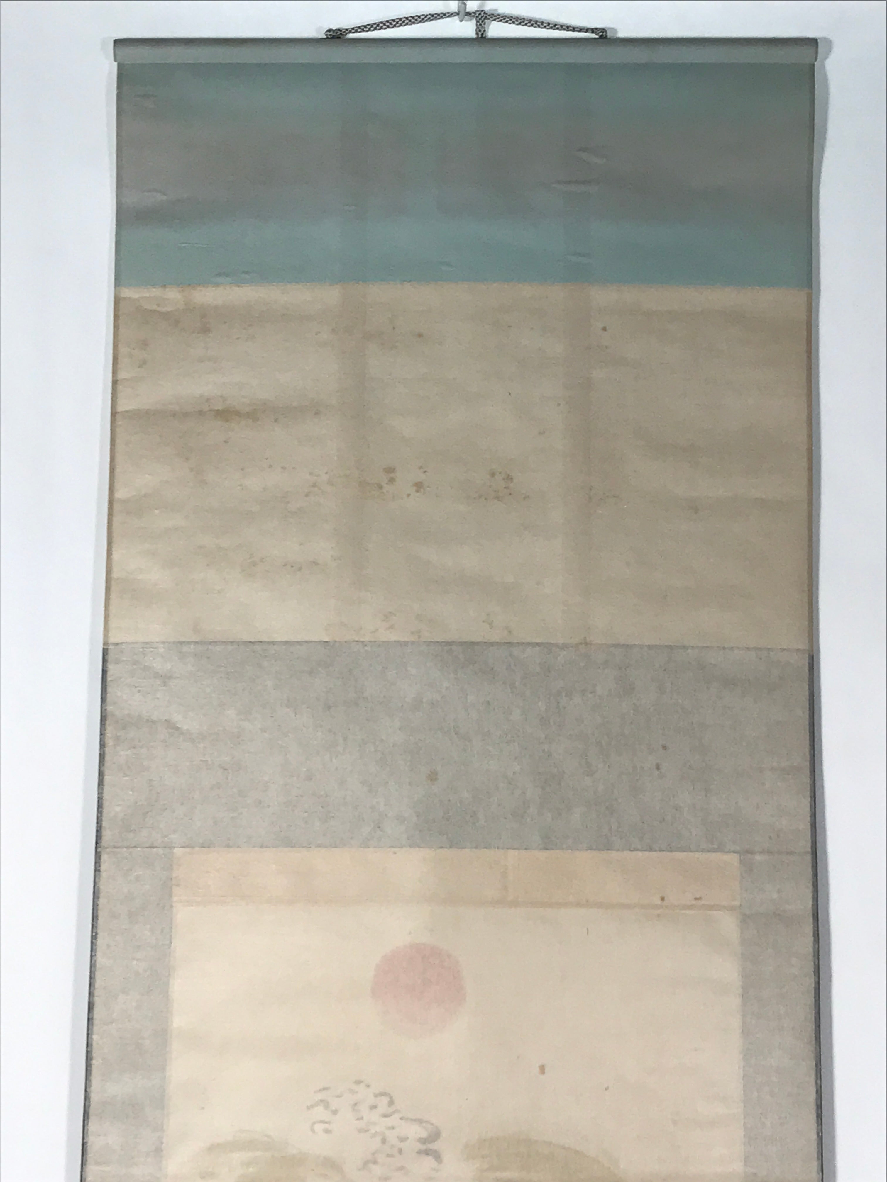 Japanese Hanging Scroll Kakejiku Vtg Waves Rising Sun Seascape Color KJ115