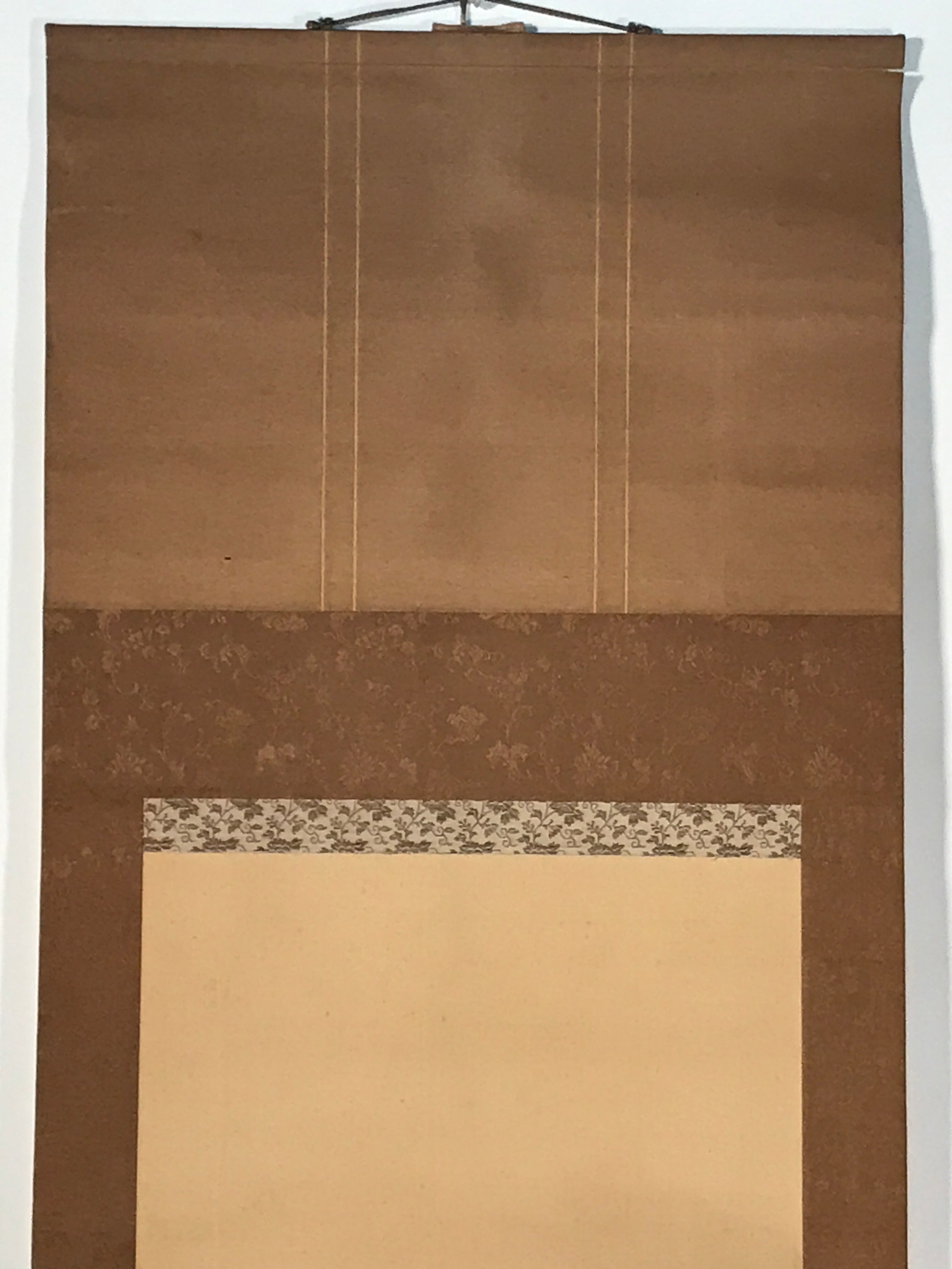 Japanese Hanging Scroll Kakejiku Vtg Winter Bird Peony Flower Straw Mat KJ170