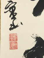 Japanese Hanging Scroll Kakejiku Vtg Zen Calligraphy 5 Characters Black KJ175