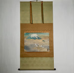 Japanese Hanging Scroll Kawabata Ryushi Mount Fuji Cranes Kakejiku Color KJ8