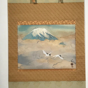 Japanese Hanging Scroll Kawabata Ryushi Mount Fuji Cranes Kakejiku Color KJ8