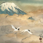 Japanese Hanging Scroll Kawabata Ryushi Mount Fuji Cranes Kakejiku Color KJ8