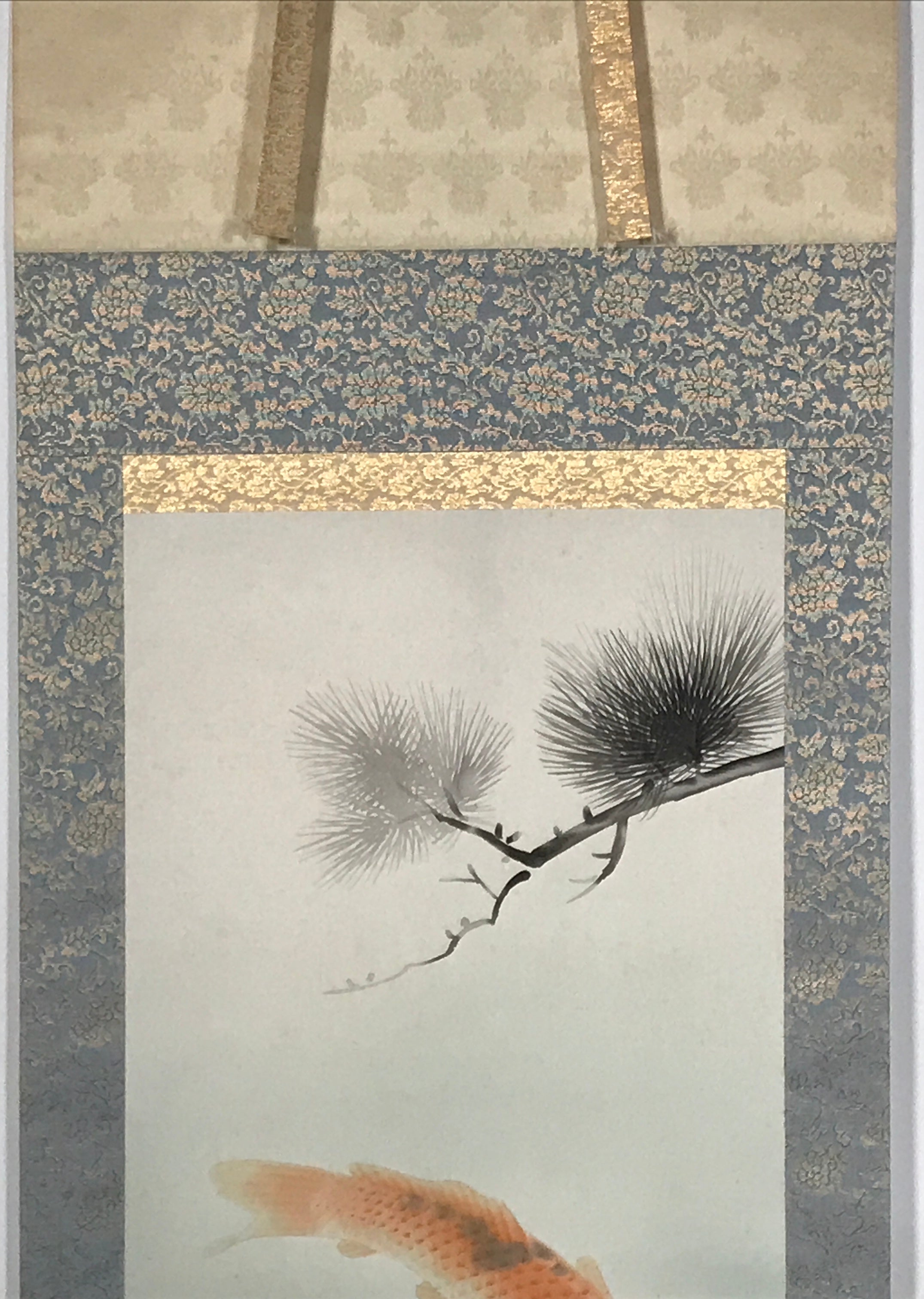 Japanese Hanging Scroll Koi Carps Swimming Red Black Kakejiku Color KJ11