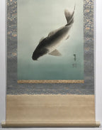 Japanese Hanging Scroll Koi Carps Swimming Red Black Kakejiku Color KJ11