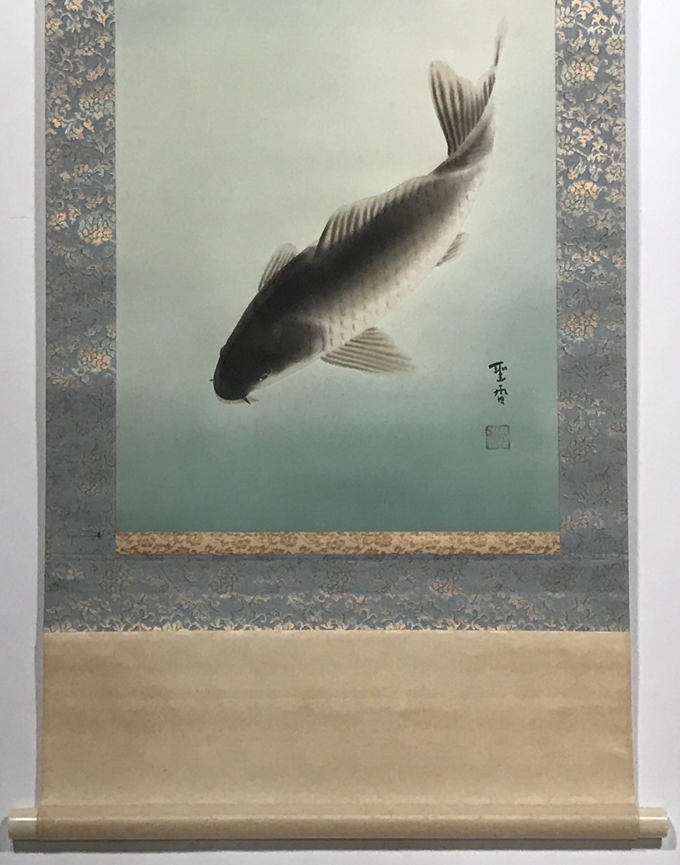 Japanese Hanging Scroll Koi Carps Swimming Red Black Kakejiku Color KJ11