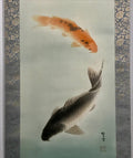 Japanese Hanging Scroll Koi Carps Swimming Red Black Kakejiku Color KJ11