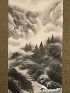 Japanese Hanging Scroll Landscape Mountains Sansui Kakejiku Black White KJ18