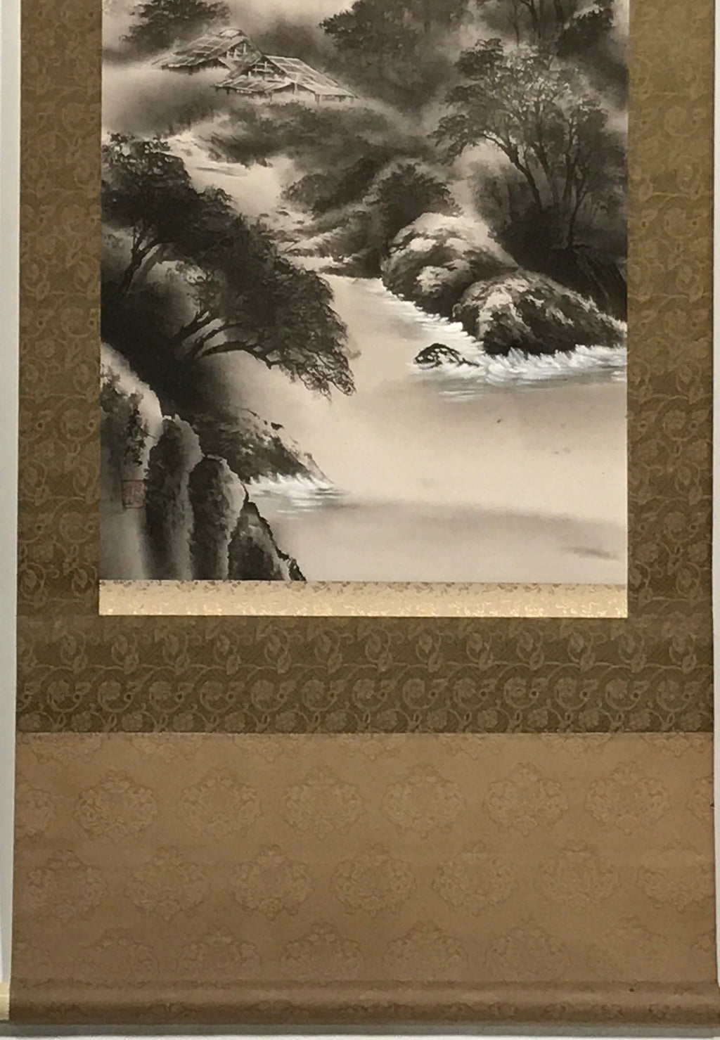 Japanese Hanging Scroll Landscape Mountains Sansui Kakejiku Black White KJ18