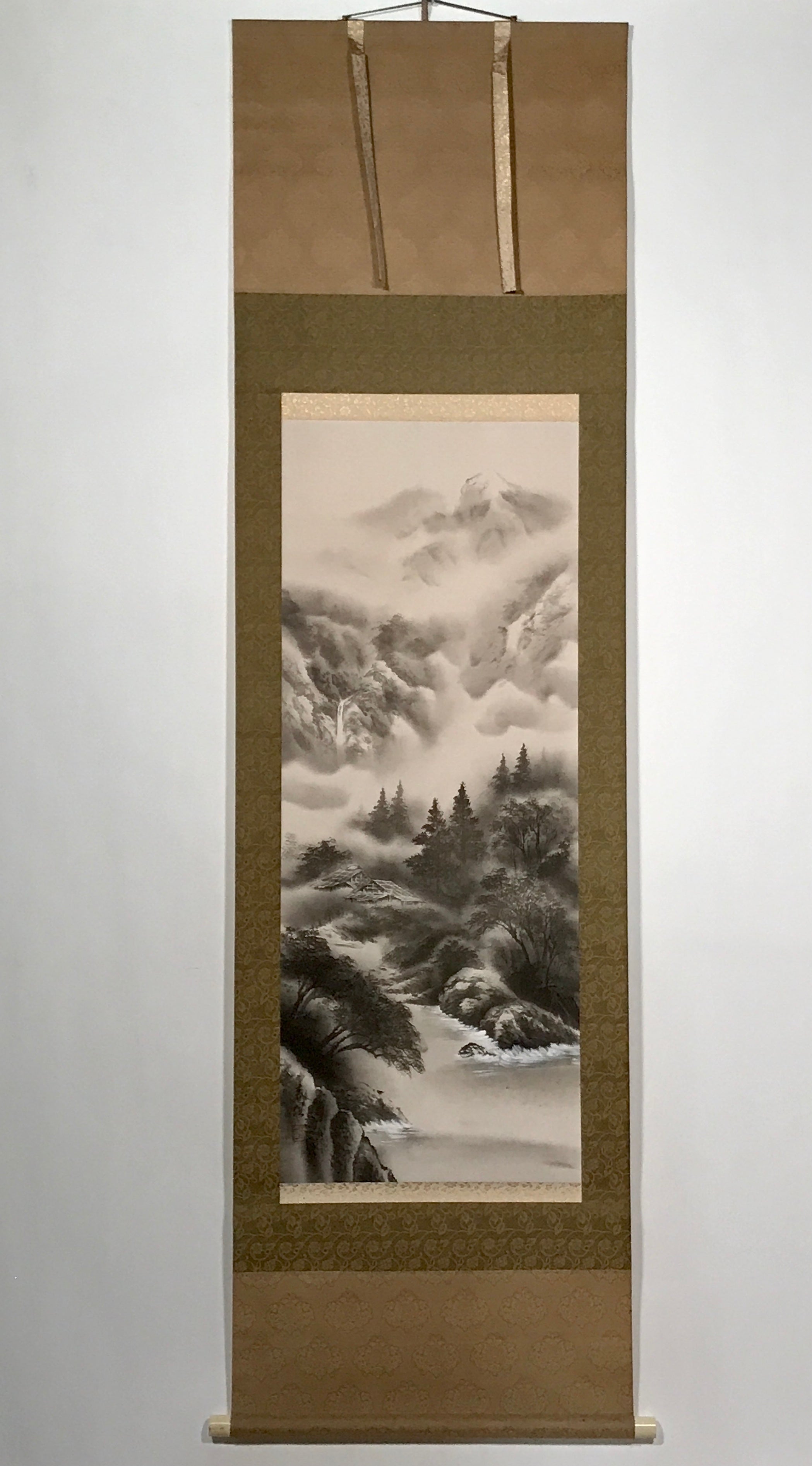 Japanese Hanging Scroll Landscape Mountains Sansui Kakejiku Black White KJ18