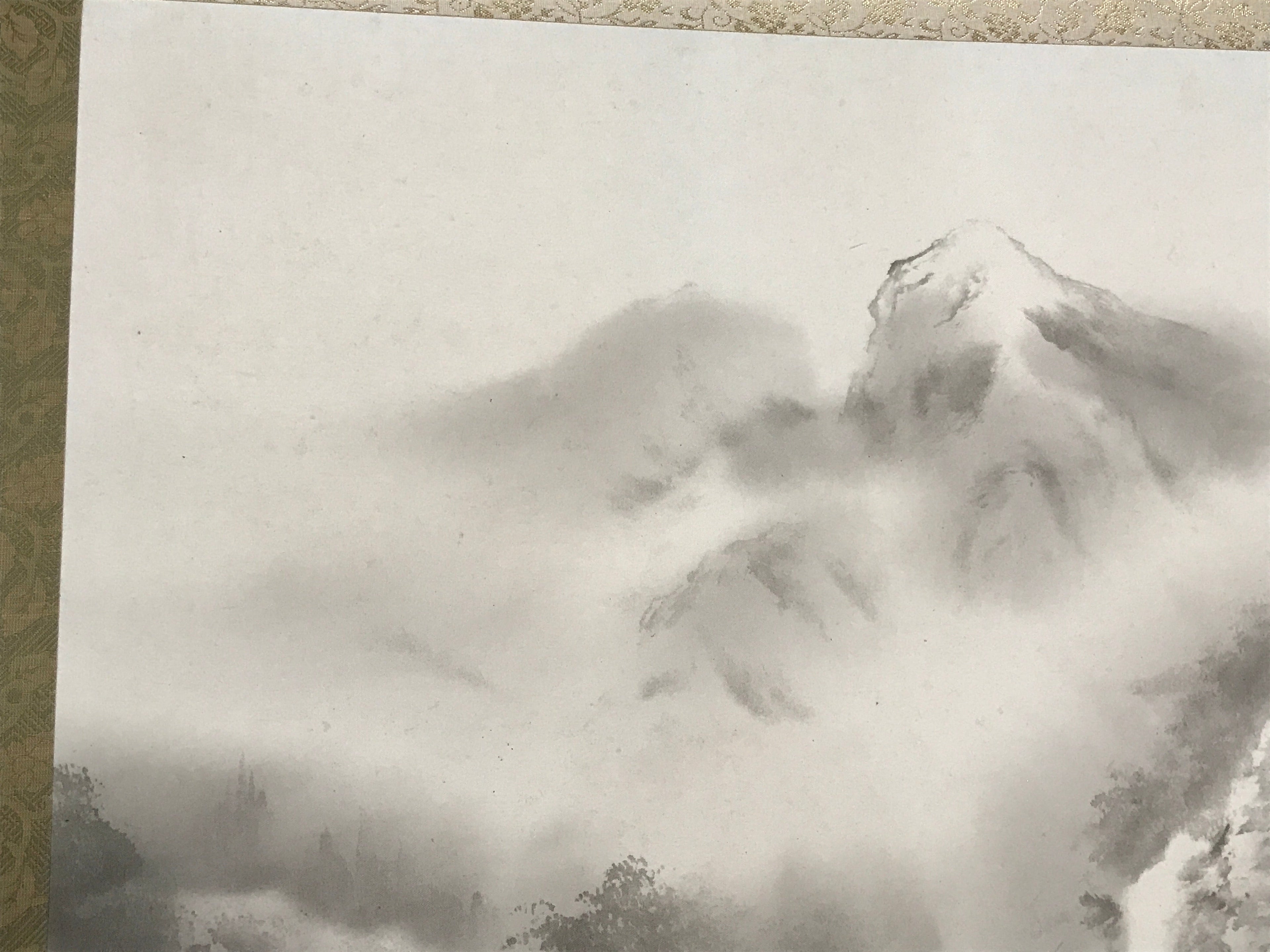 Japanese Hanging Scroll Landscape Mountains Sansui Kakejiku Black White KJ18