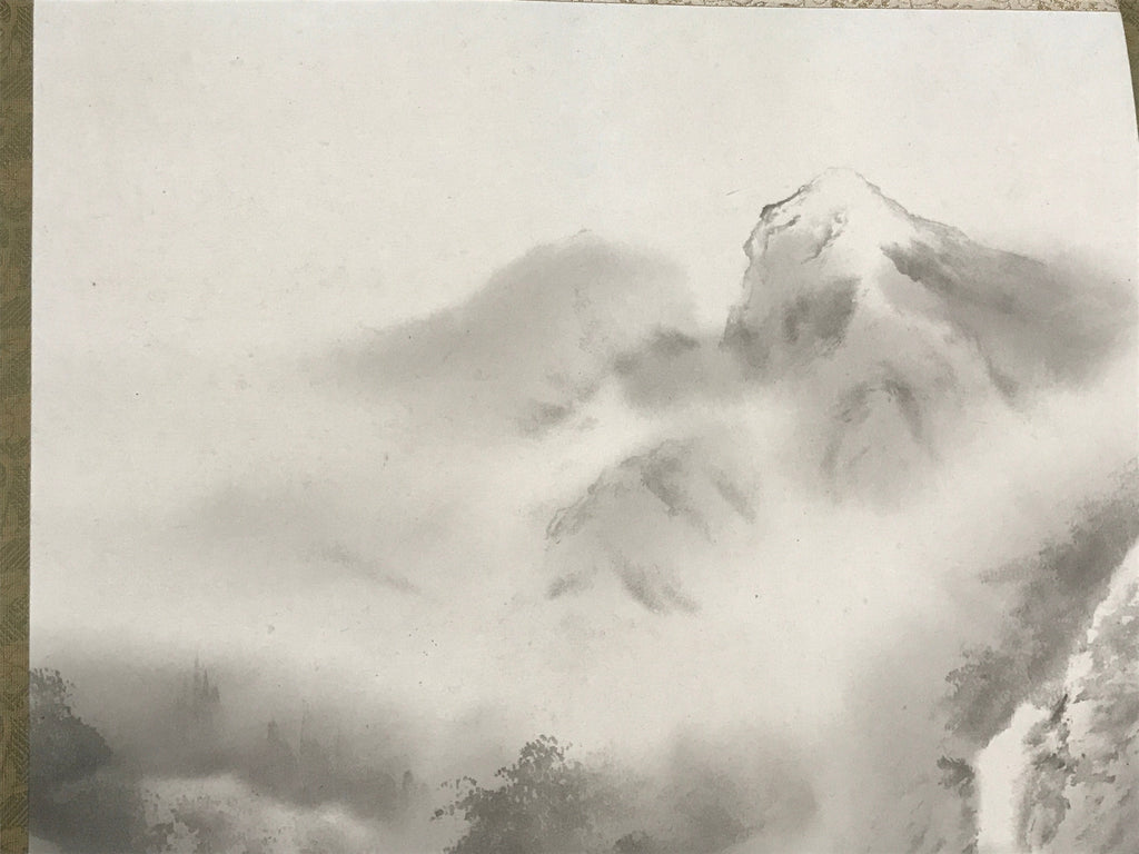 Japanese Hanging Scroll Landscape Mountains Sansui Kakejiku Black White KJ18