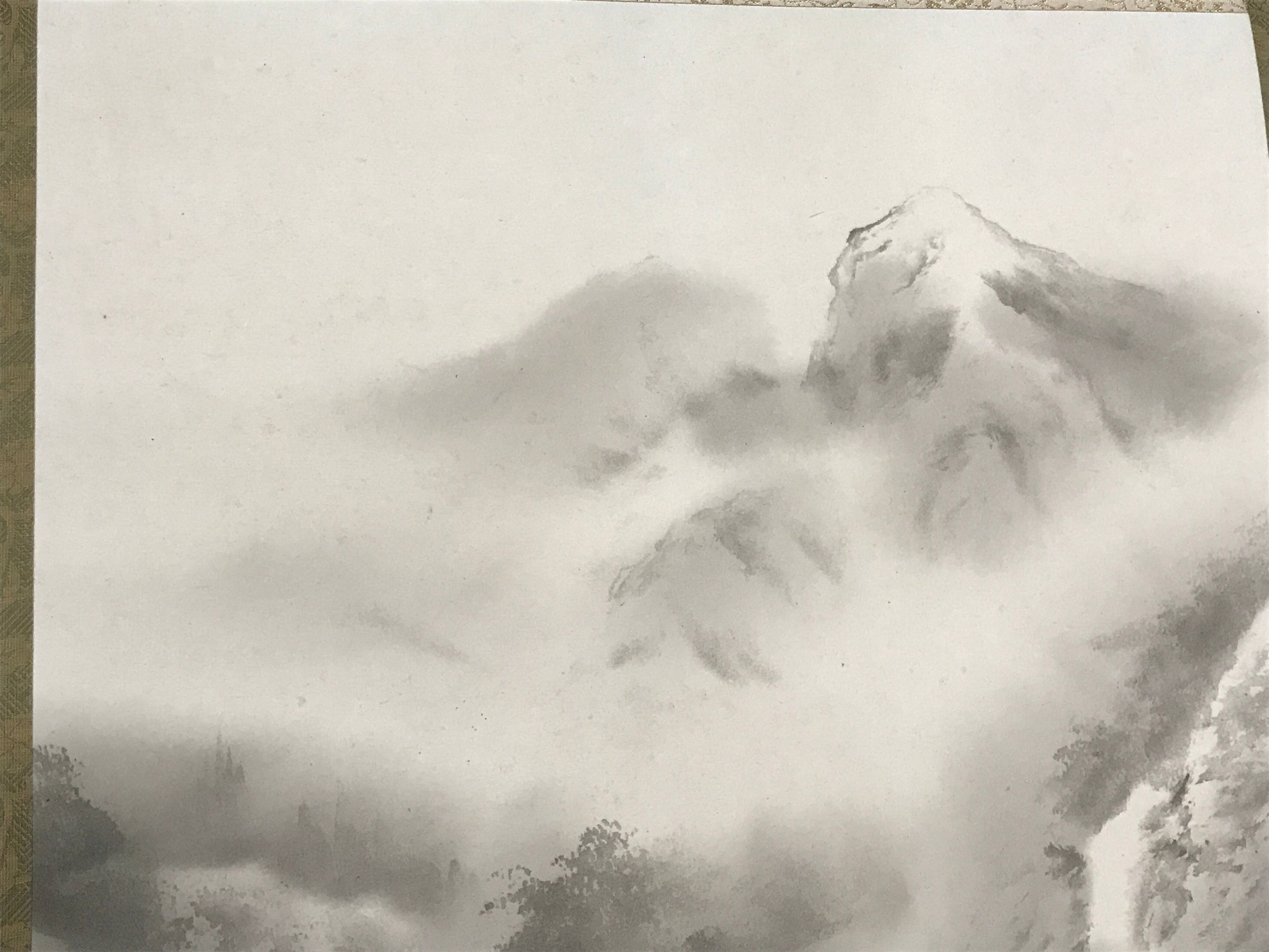 Japanese Hanging Scroll Landscape Mountains Sansui Kakejiku Black White KJ18
