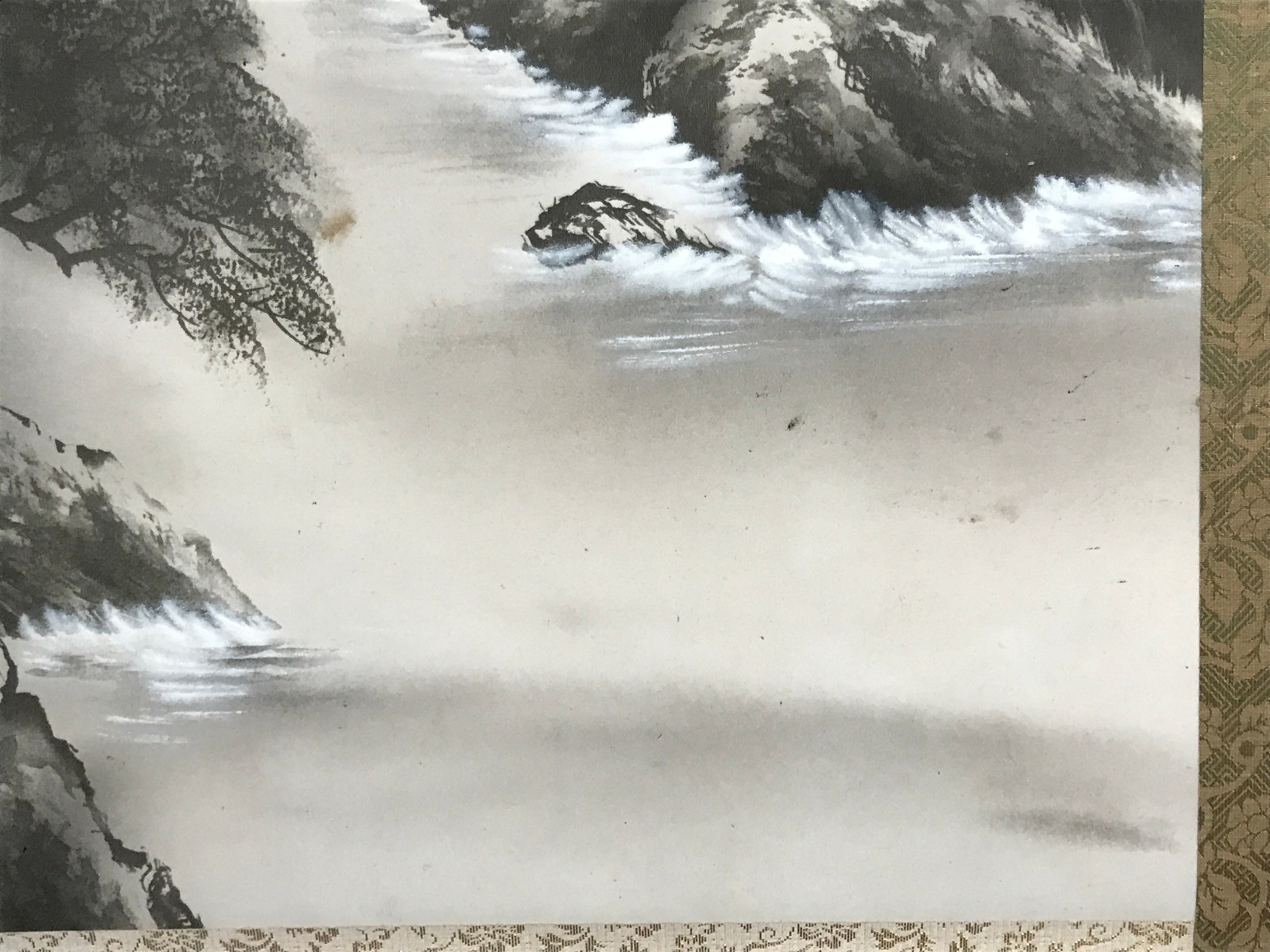 Japanese Hanging Scroll Landscape Mountains Sansui Kakejiku Black White KJ18