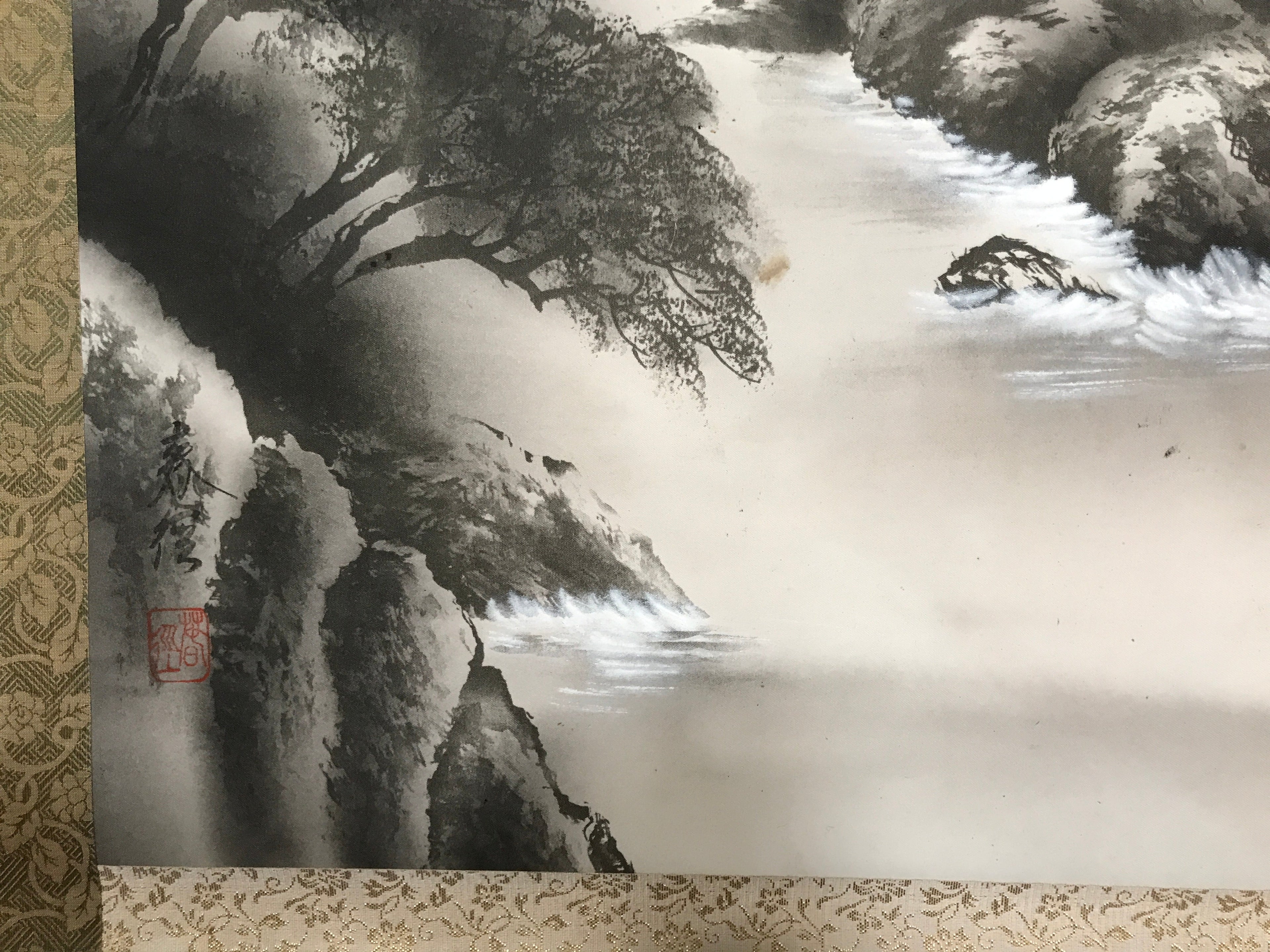 Japanese Hanging Scroll Landscape Mountains Sansui Kakejiku Black White KJ18