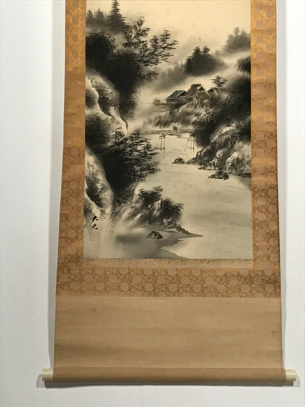 Japanese Hanging Scroll Landscape Mountains Sansui Kakejiku Black White KJ21