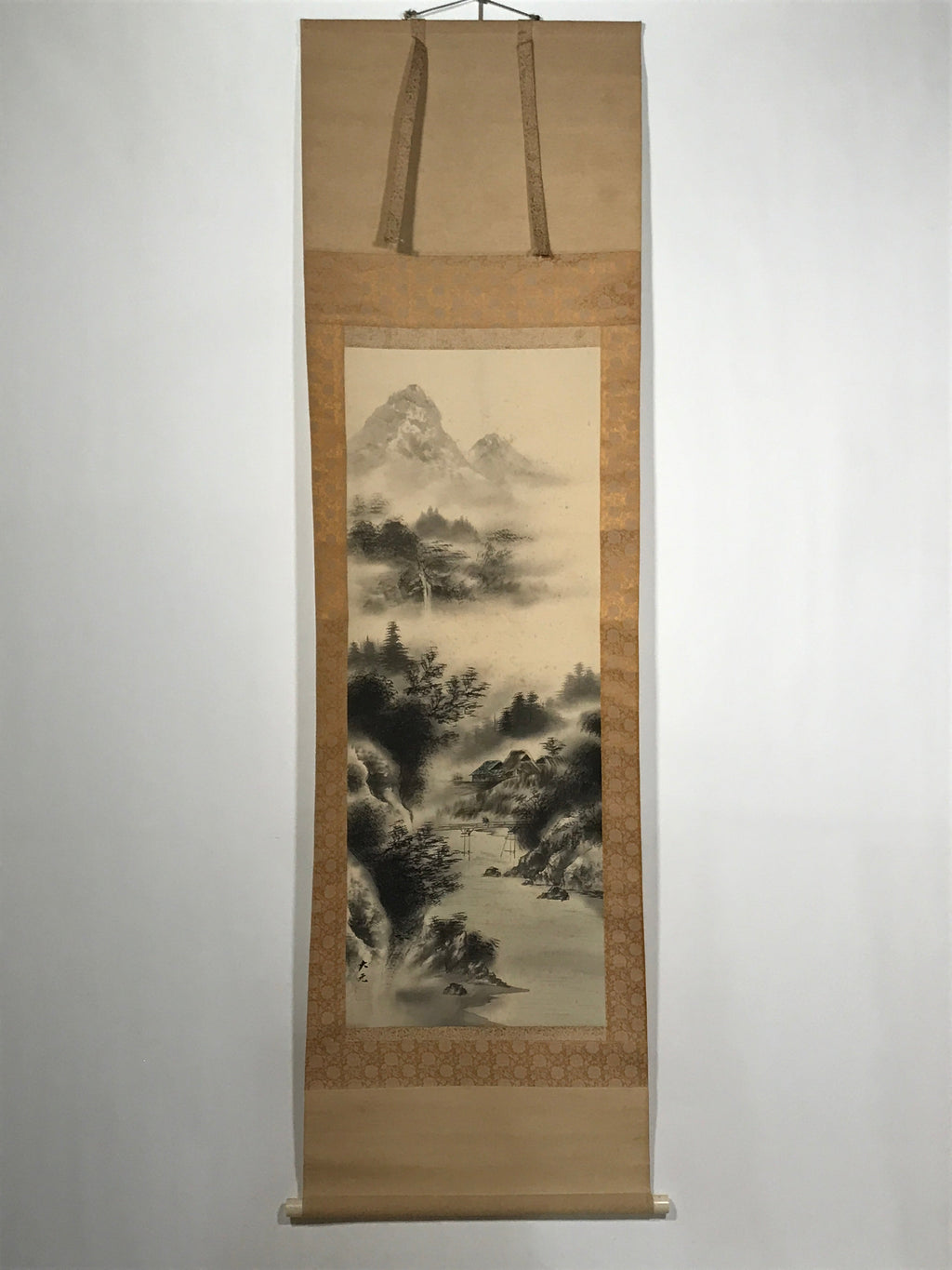 Japanese Hanging Scroll Landscape Mountains Sansui Kakejiku Black White KJ21