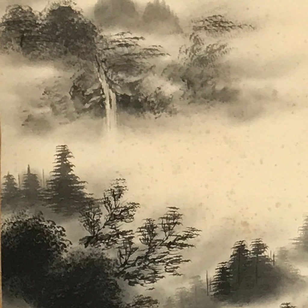 Japanese Hanging Scroll Landscape Mountains Sansui Kakejiku Black White KJ21
