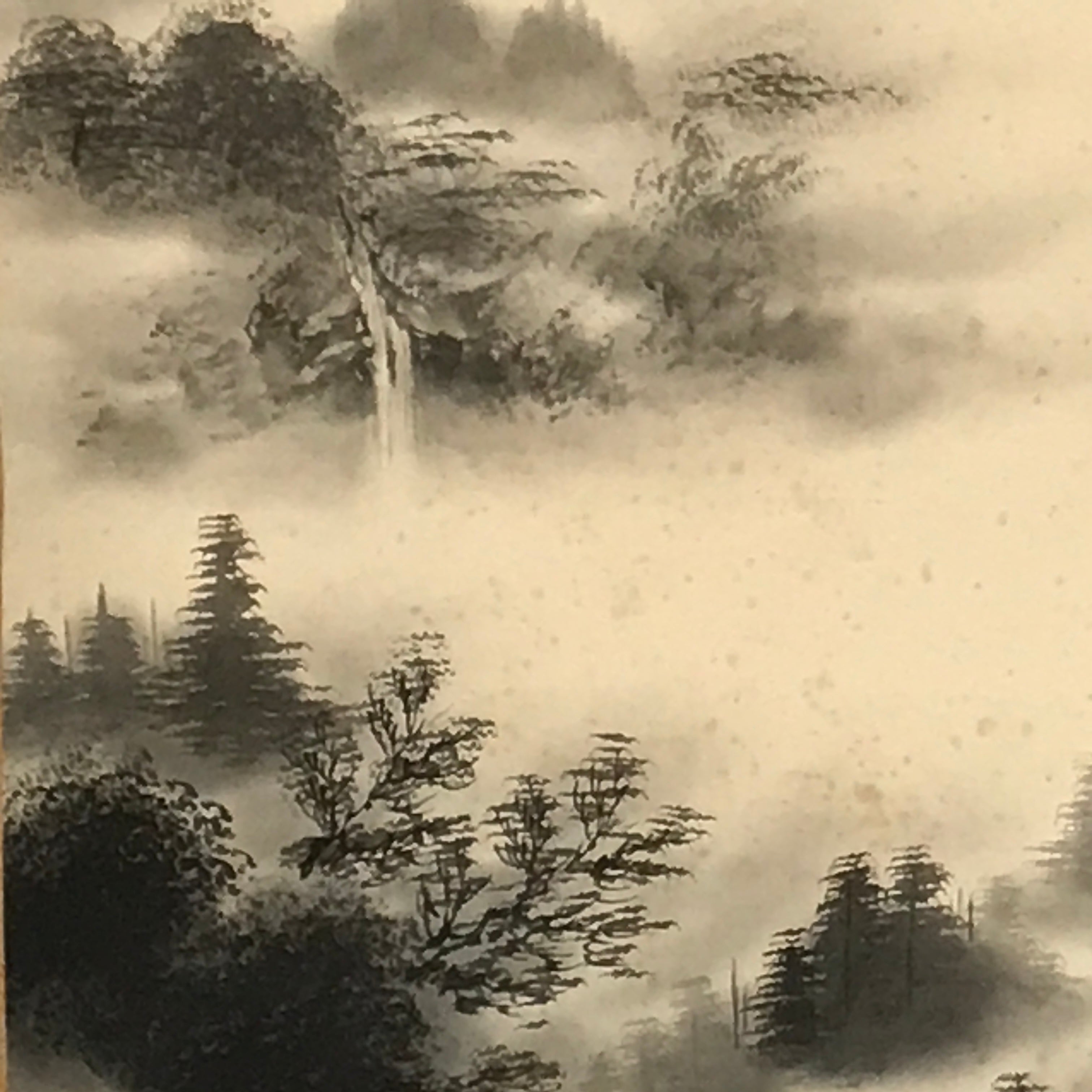 Japanese Hanging Scroll Landscape Mountains Sansui Kakejiku Black White KJ21
