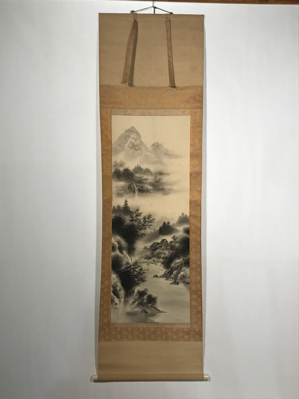 Japanese Hanging Scroll Landscape Mountains Sansui Kakejiku Black White KJ21