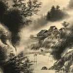 Japanese Hanging Scroll Landscape Mountains Sansui Kakejiku Black White KJ21