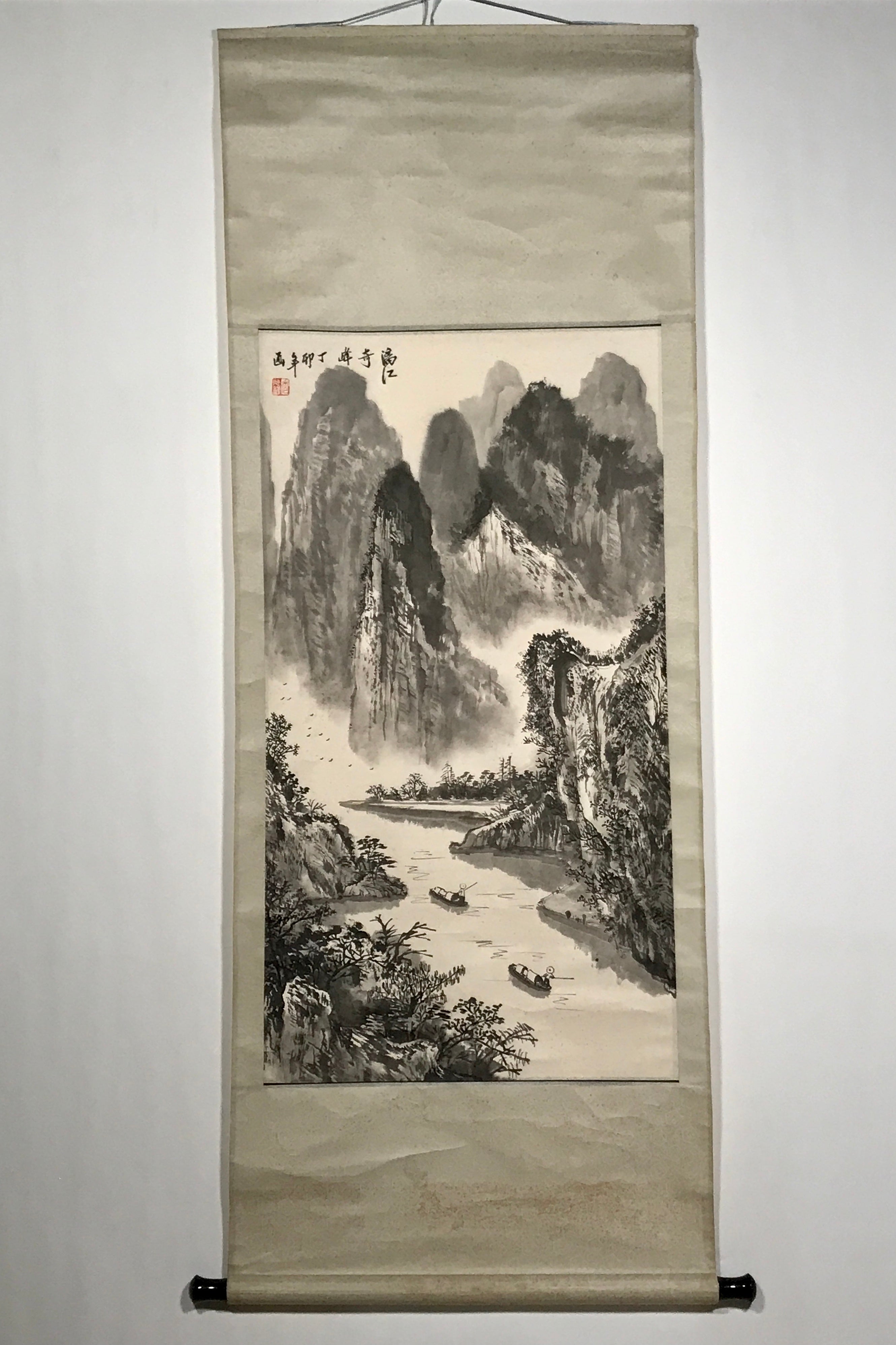 Japanese Hanging Scroll Landscape Mountains Sansui Kakejiku Black White KJ6