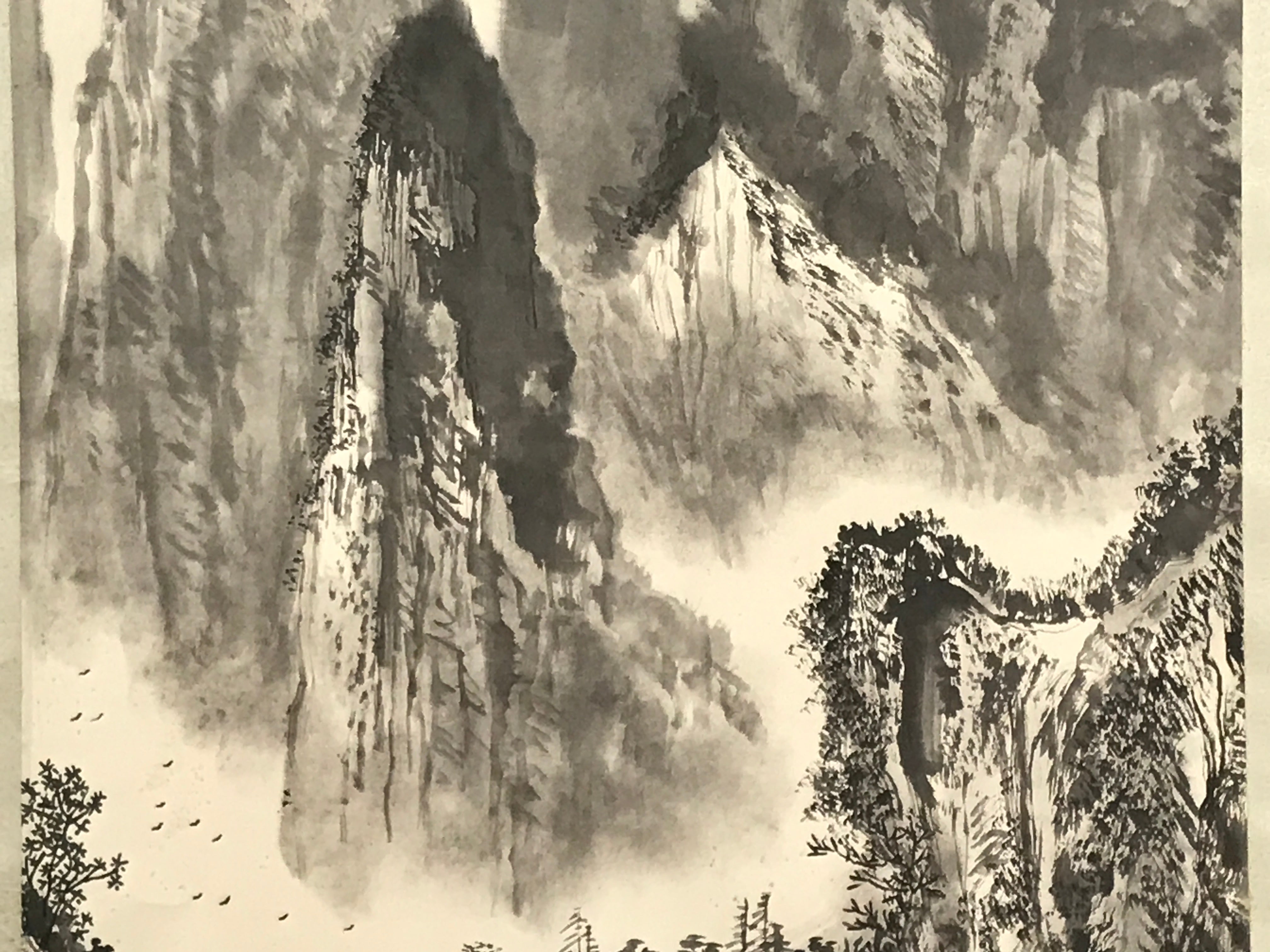 Japanese Hanging Scroll Landscape Mountains Sansui Kakejiku Black White KJ6