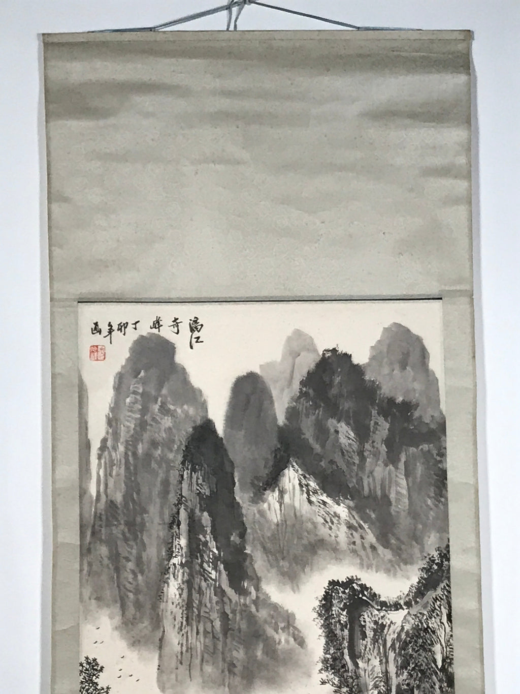 Japanese Hanging Scroll Landscape Mountains Sansui Kakejiku Black White KJ6