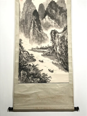 Japanese Hanging Scroll Landscape Mountains Sansui Kakejiku Black White KJ6