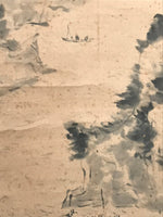 Japanese Hanging Scroll Landscape River Boats Tree Kakejiku Monochrome KJ29