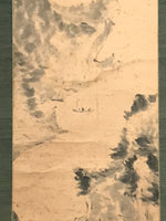 Japanese Hanging Scroll Landscape River Boats Tree Kakejiku Monochrome KJ29