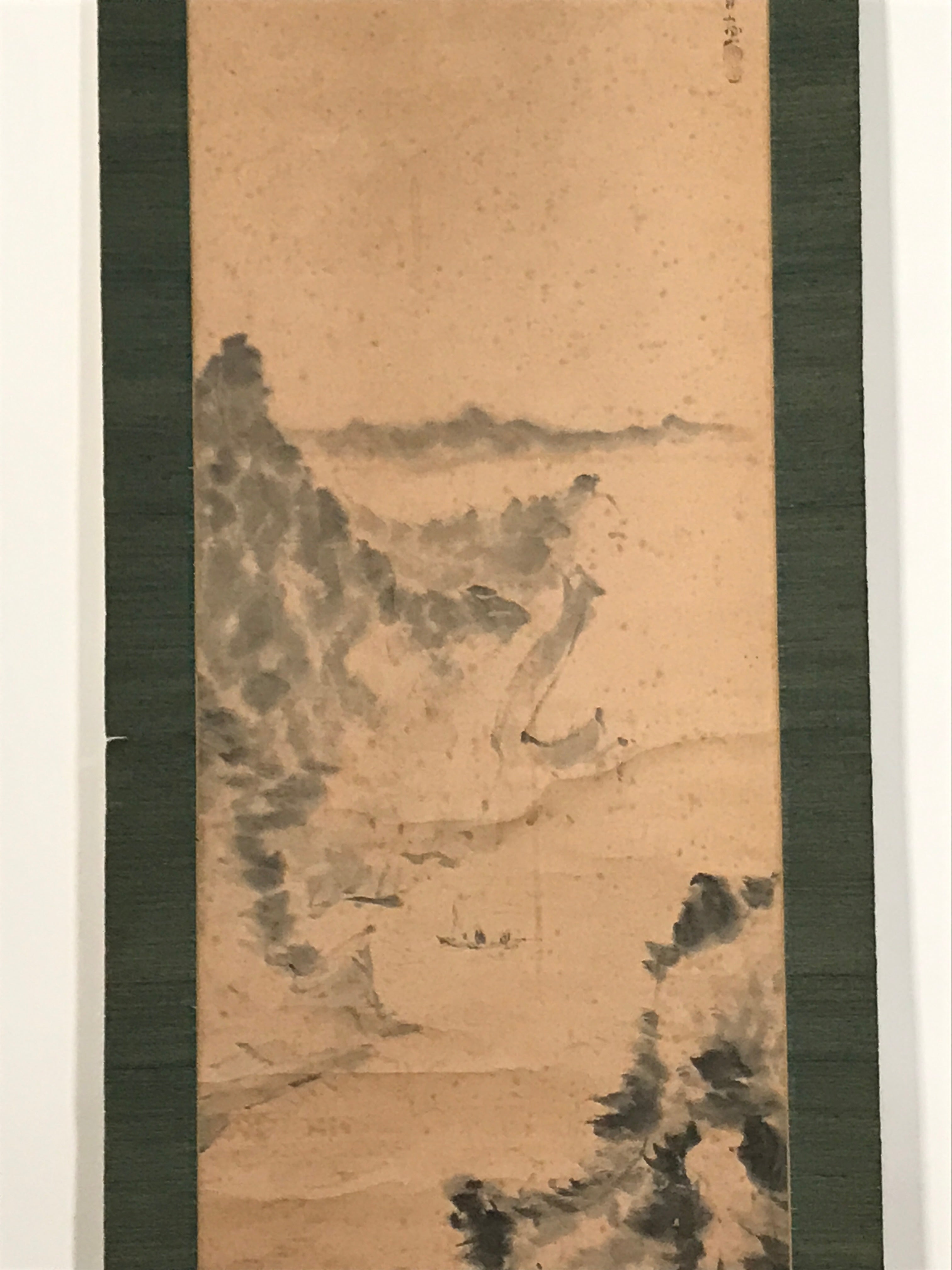 Japanese Hanging Scroll Landscape River Boats Tree Kakejiku Monochrome KJ29