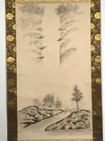 Japanese Hanging Scroll Landscape Waterfall River Kakejiku Black White KJ7