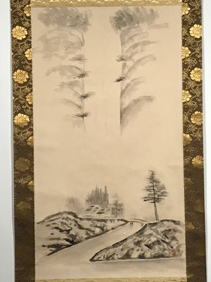 Japanese Hanging Scroll Landscape Waterfall River Kakejiku Black White KJ7