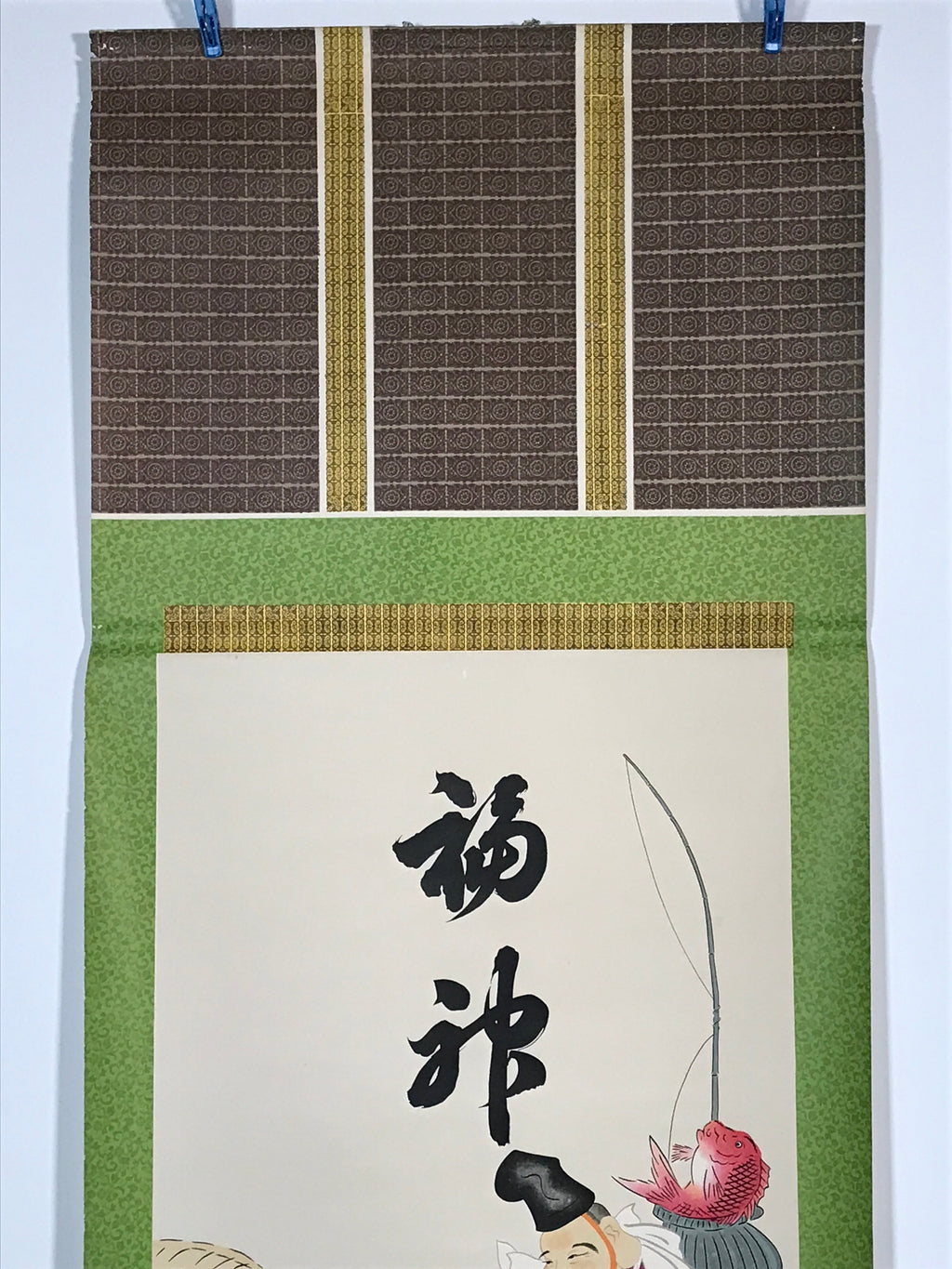 Japanese Hanging Scroll Printed Lucky Gods Ebis Daikoku Kakejiku Kakemono SC771