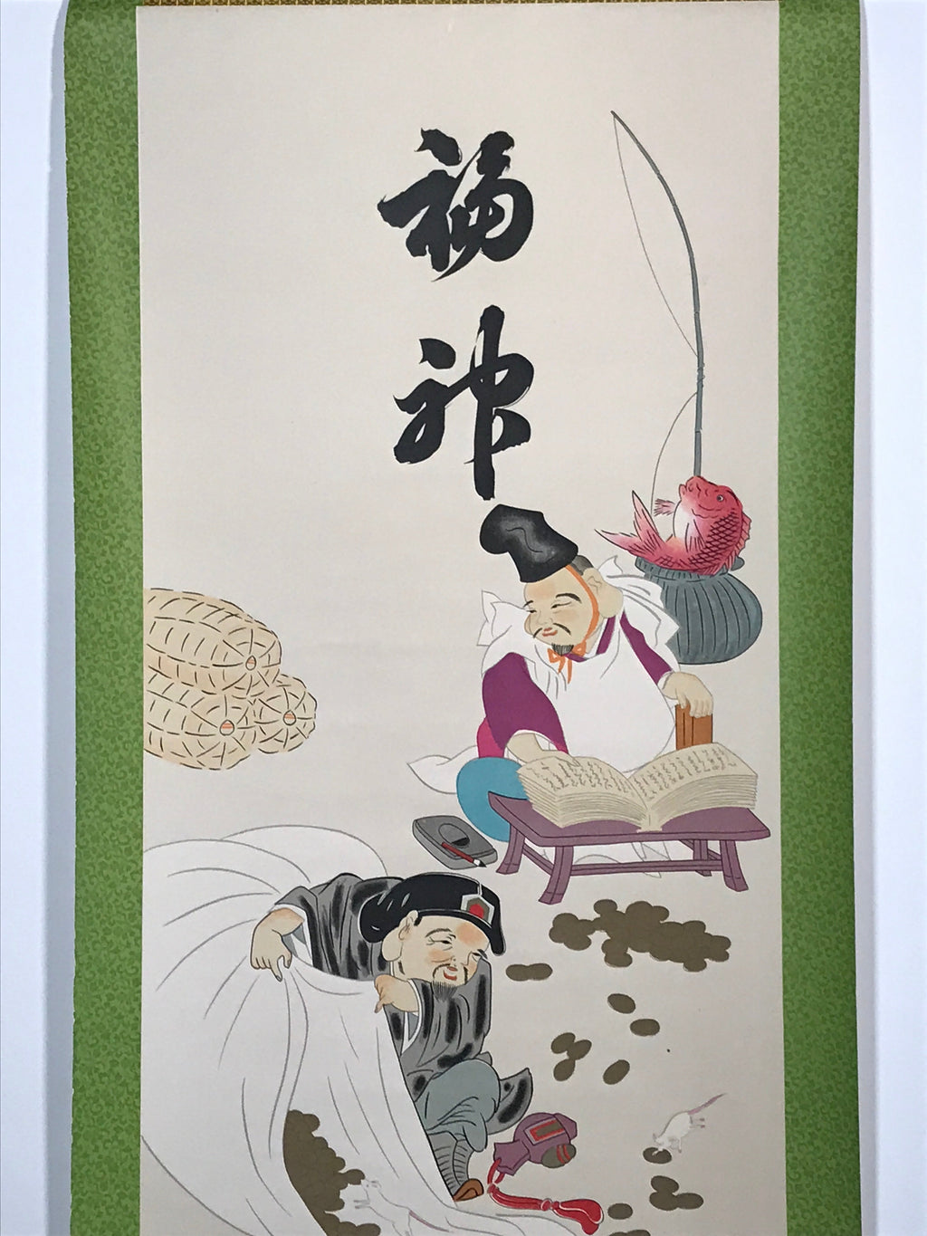 Japanese Hanging Scroll Printed Lucky Gods Ebis Daikoku Kakejiku Kakemono SC771